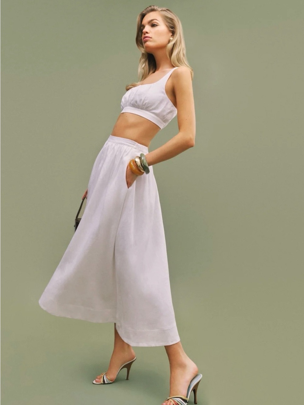 Reformation Shannon Linen Two Piece Ivory - Size 2 - Picture 2 of 11